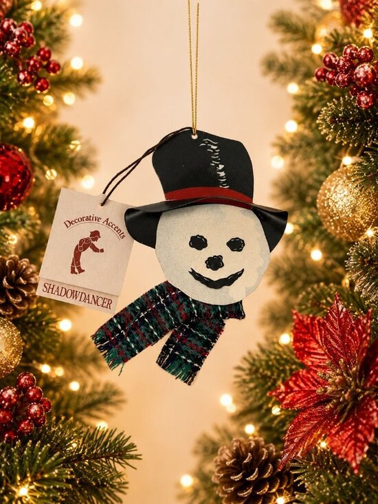 ShadowDancer Other - Signed Young 1994 Shadowdancer Snowman Face Metal Ornament Felt Scarf 5"